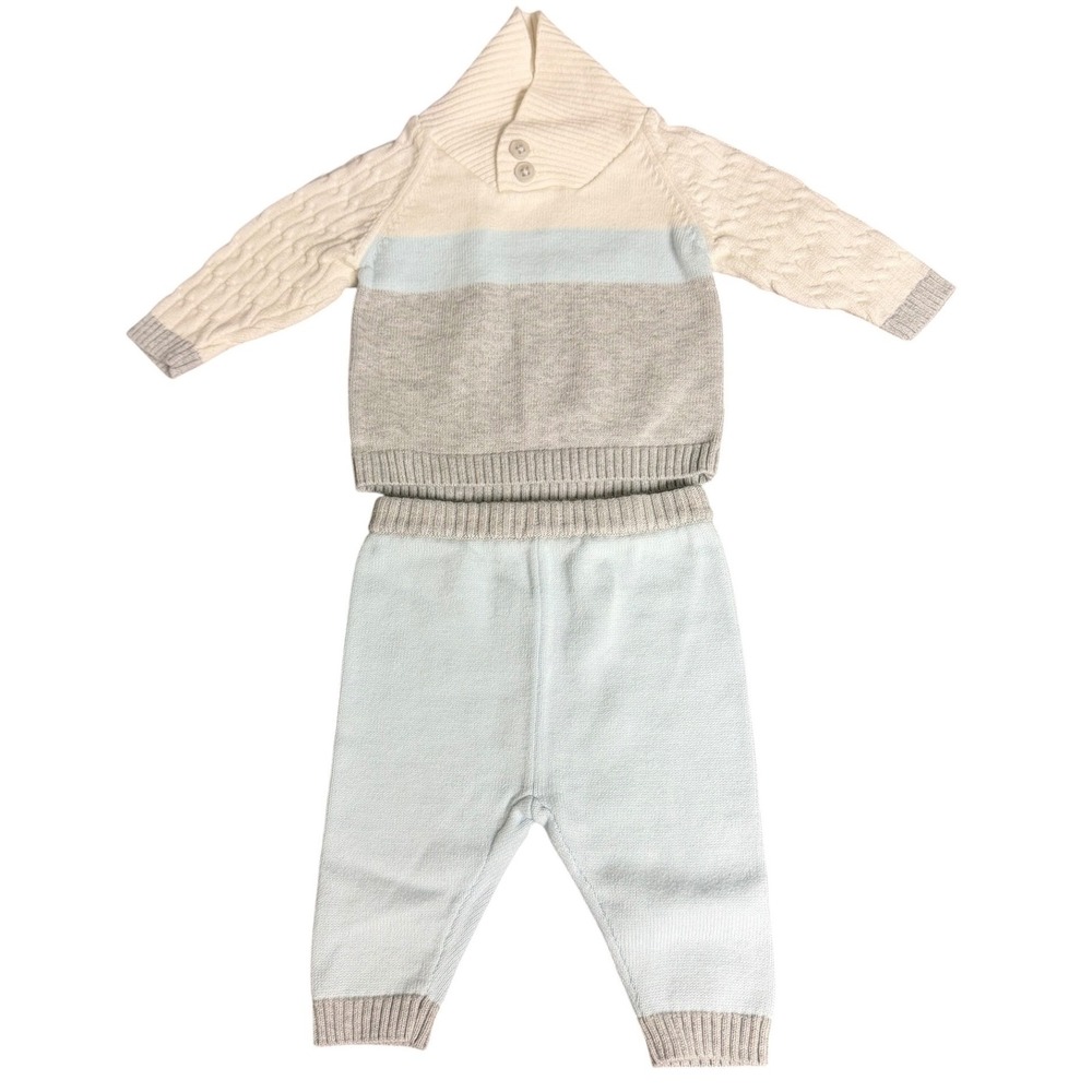 Edgehill Collection Newborn Baby Boy Collar Sweater and Pants Knit Set
